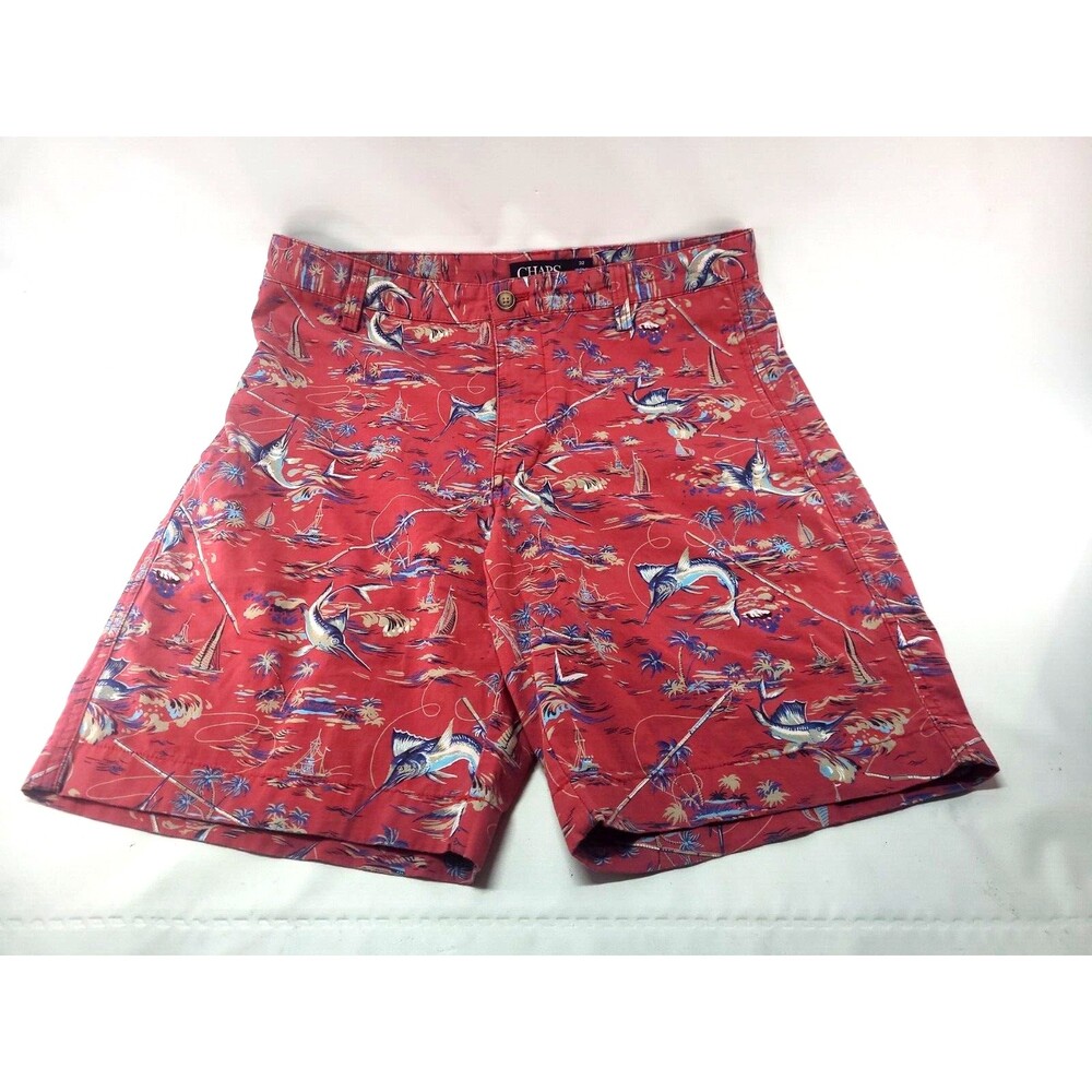 Chaps Mens Size 32 Bermuda Shorts Swordfish Sailing Palm Trees Salmon Pockets